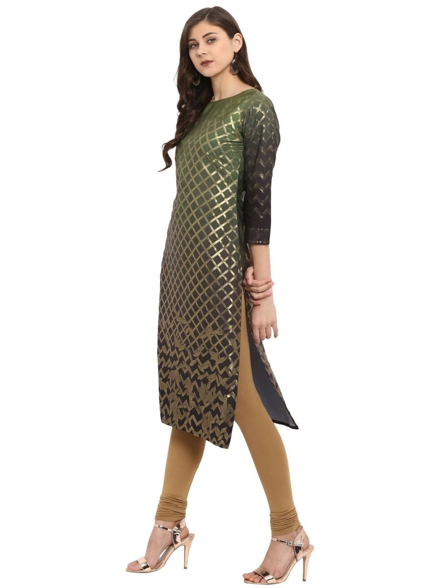 Ahalyaa Women Olive Green Printed Straight Kurta