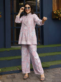 Light Pink Rayon Floral Printed Top with Matching Bottom - Eesha