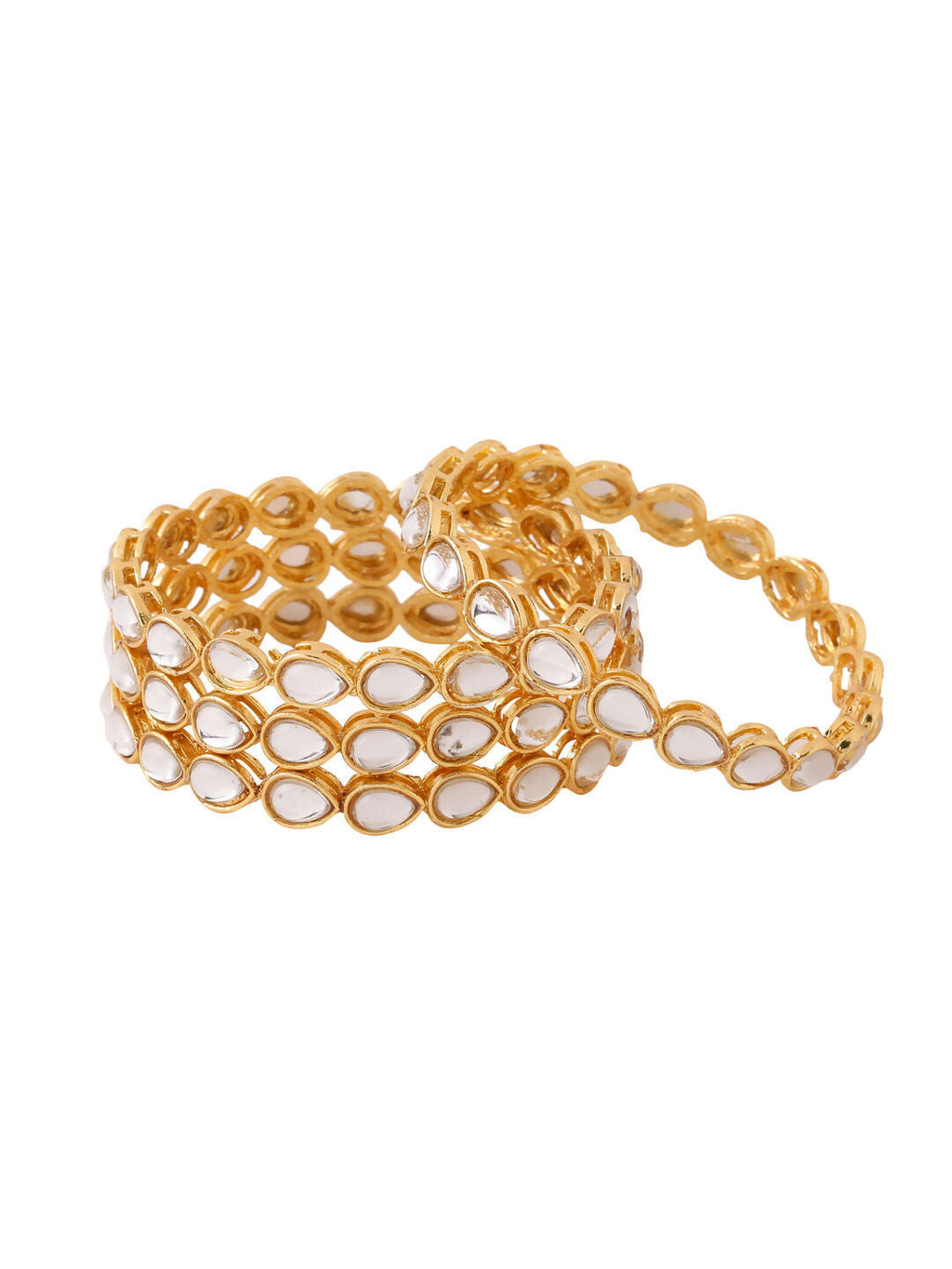 NVR Women's Set of 4 Gold-Polished Kundan Studded Traditional Bangles
