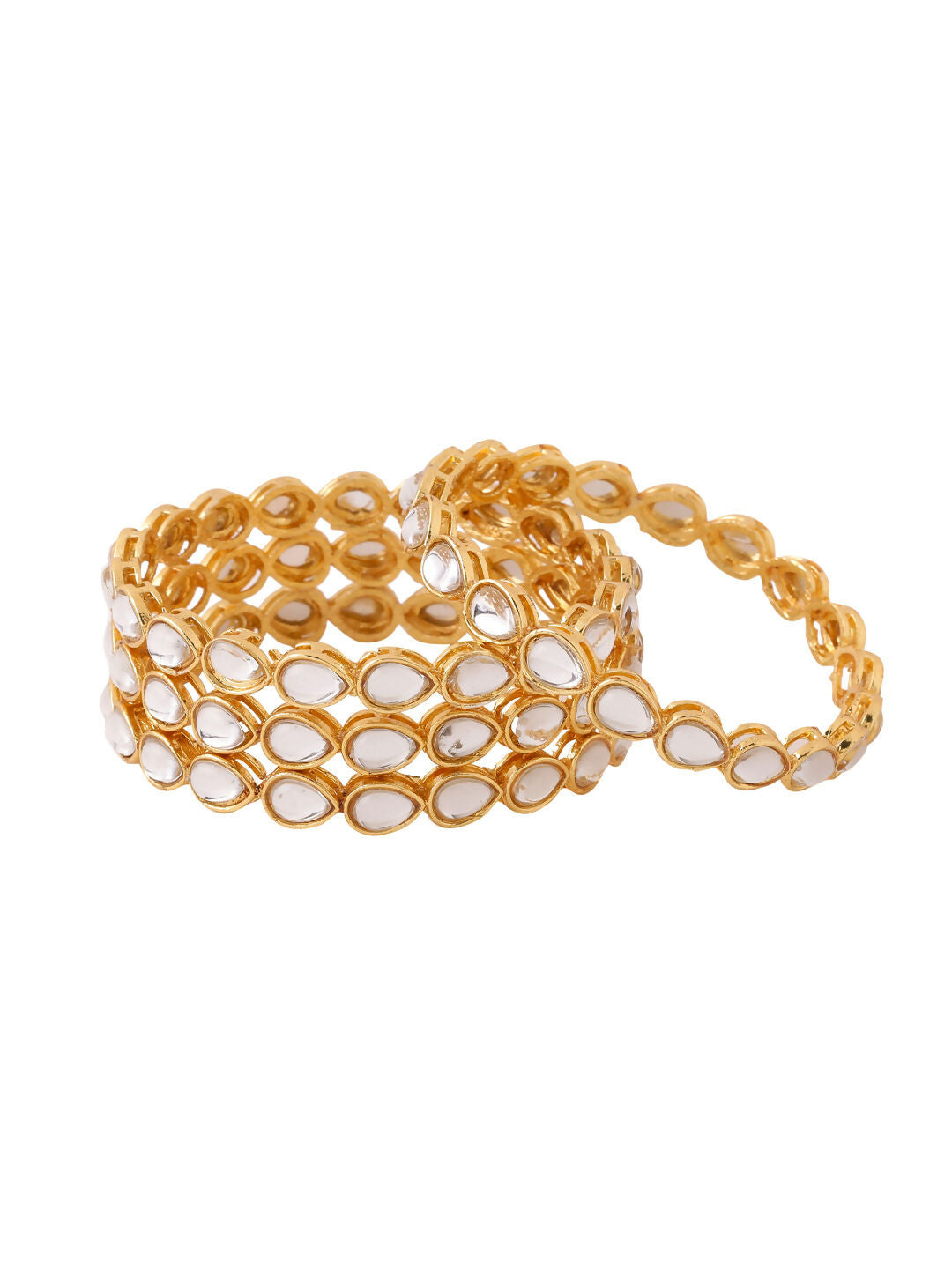 NVR Women's Set of 4 Gold-Polished Kundan Studded Traditional Bangles
