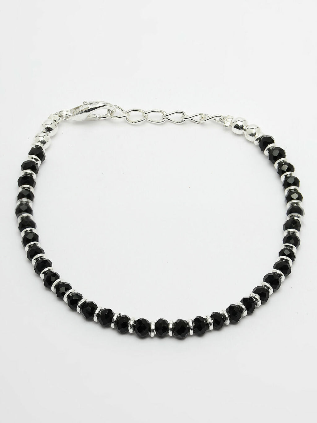 NVR Women Silver-Toned Black Brass Rhodium-Plated Link Bracelet