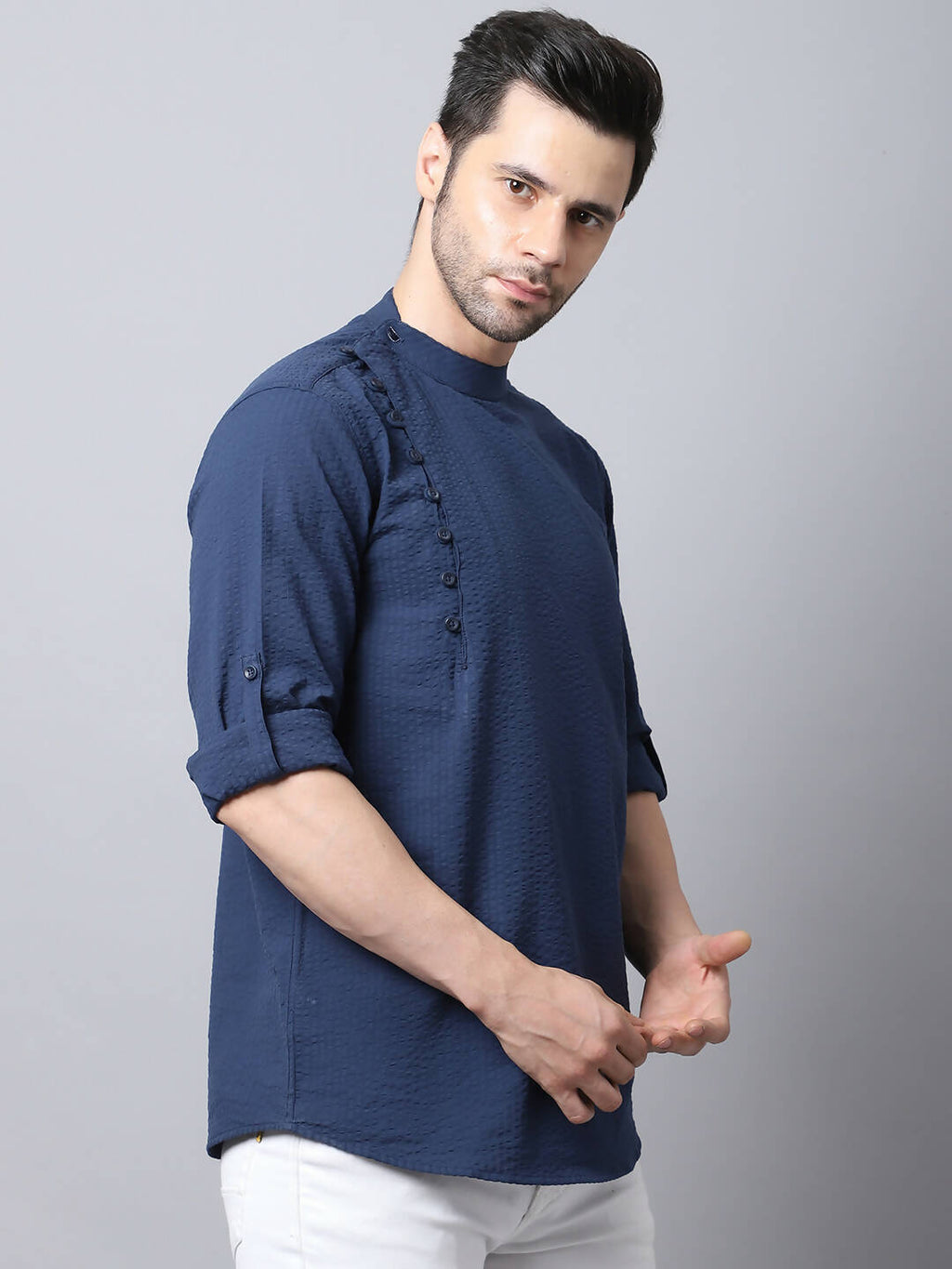 Even Apparels Navy Pure Cotton Men's Kurta With Side Placket