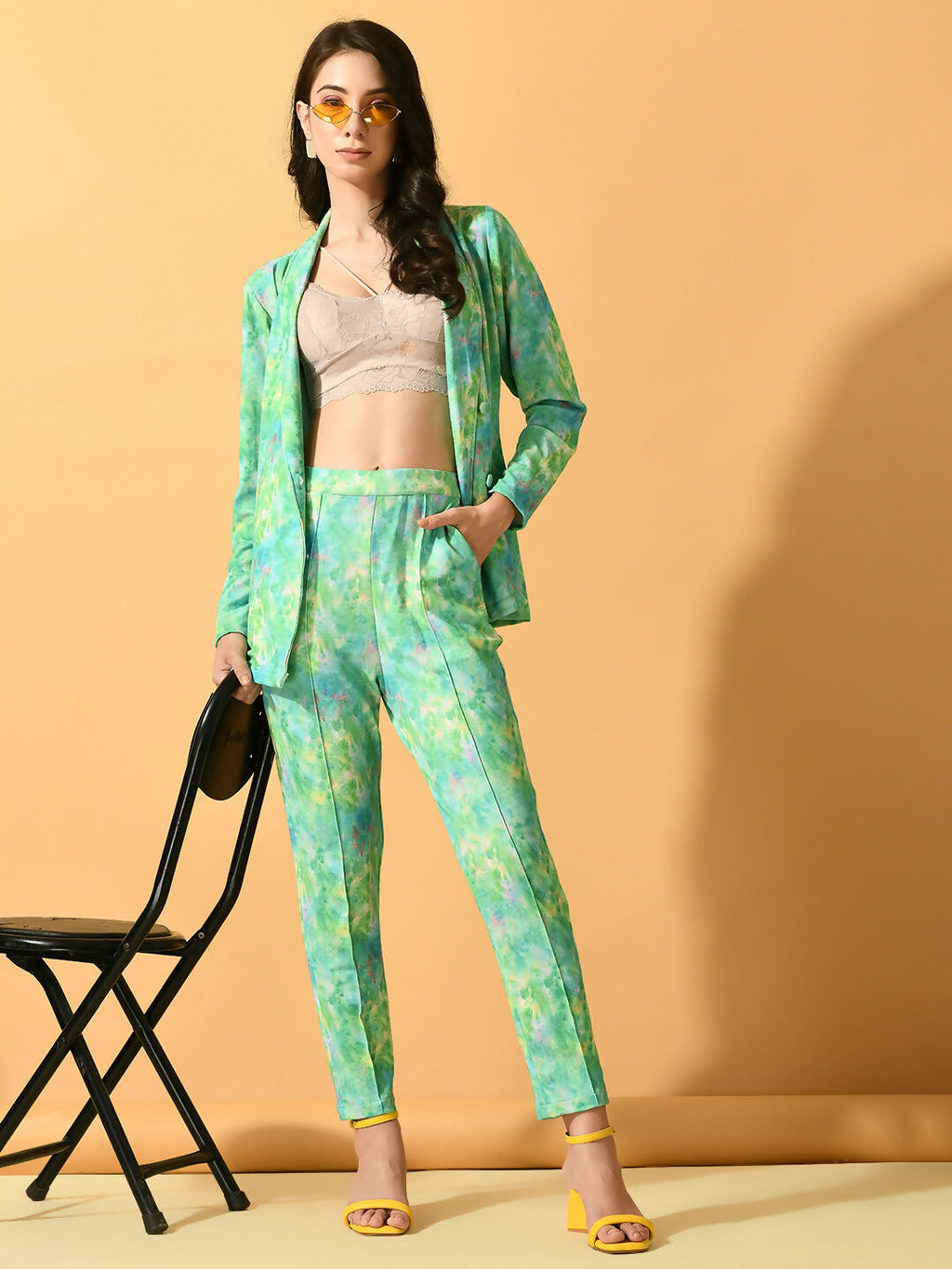 Myshka Women's Multi Printed Coat With Trousers