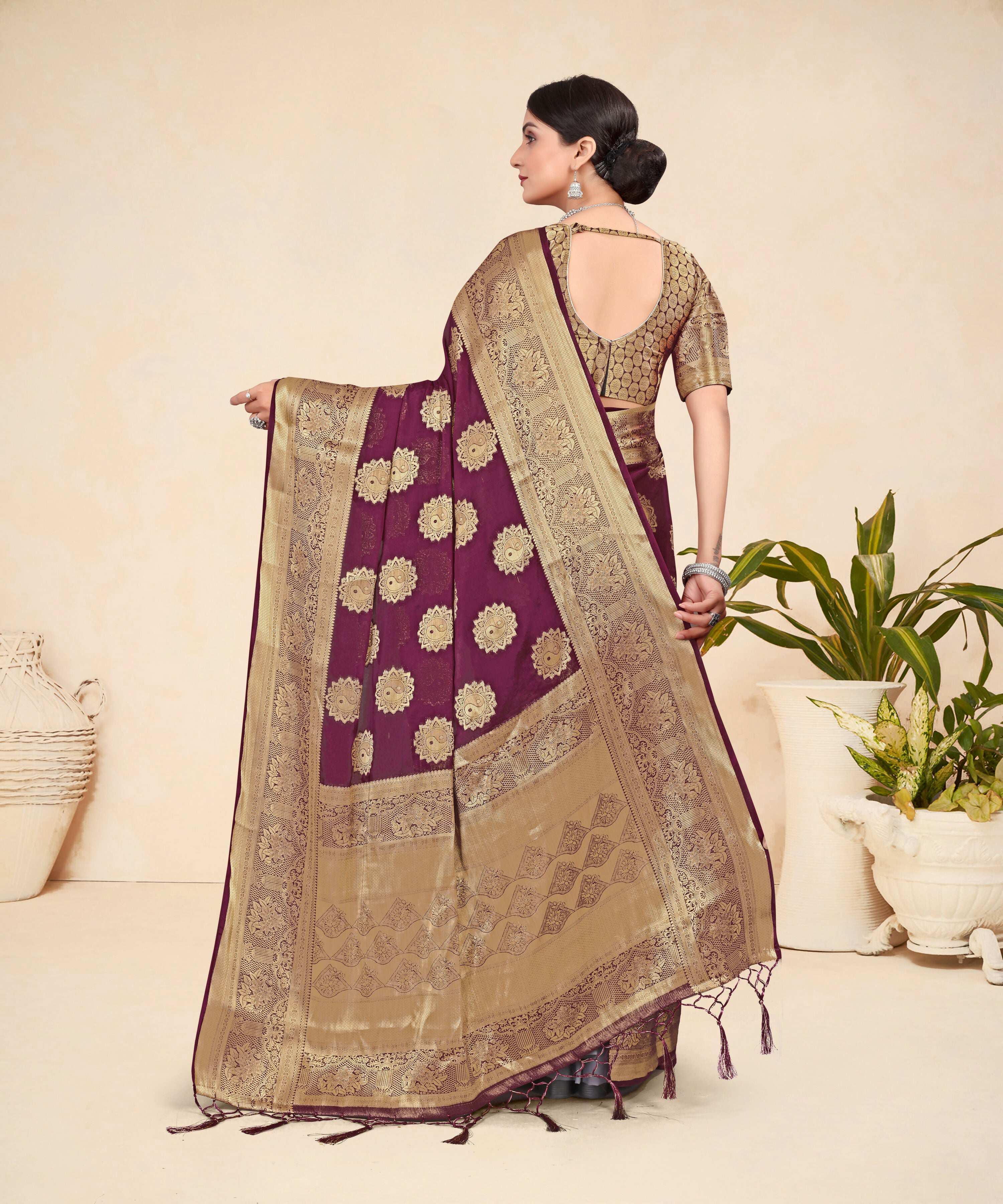 Wine Viscose Weaving Designer Saree - Vandini