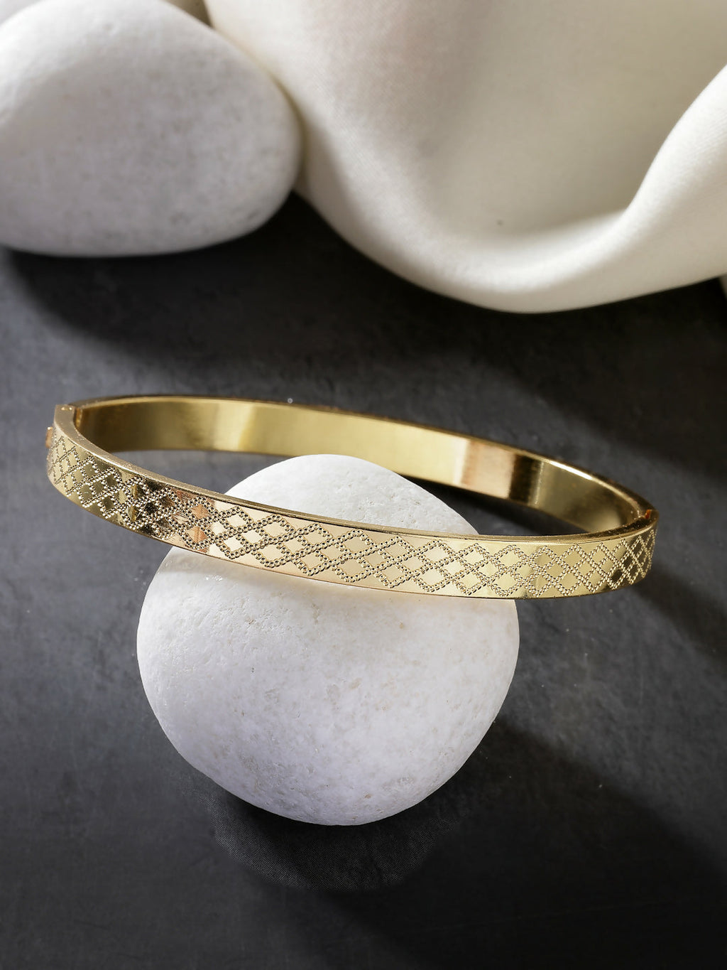 NVR Men's Gold-Polished Stainless Steel Kada Bracelet