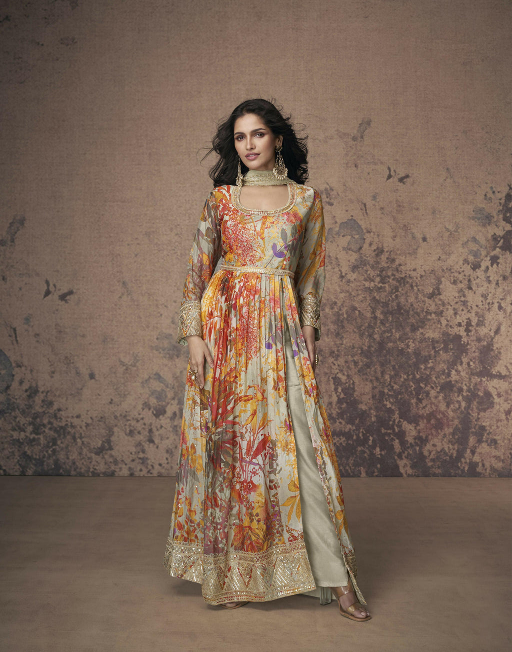 Vastranavya Georgette Digital Print With Sequence Embroidery Stitch Work Side Slit Abaya Style Suit