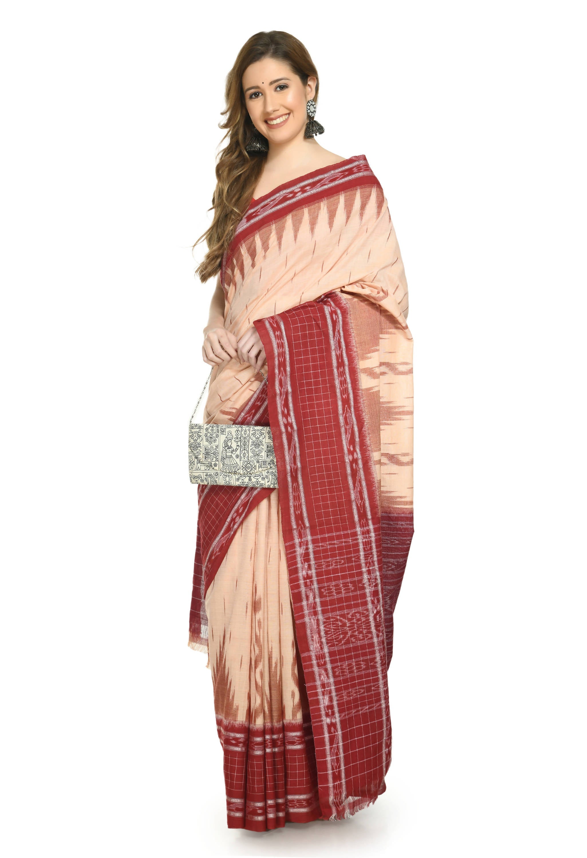 Vamika Sambalpuri Ikat Cotton Scot Dali Tasrite & Maroon Saree