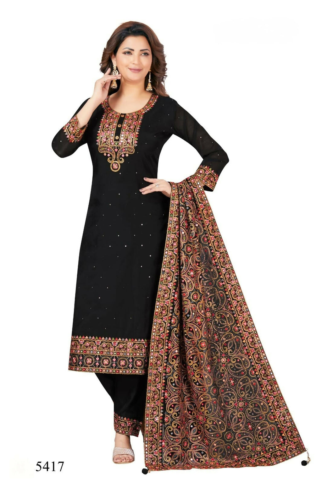 Joban Fashion Chanderi Black Color Kurta Set