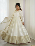 Teeya Creation White Chinon Silk Gown