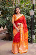 Red Jute Silk Ethnic Motifs Saree with Unstitched Blouse - A2M