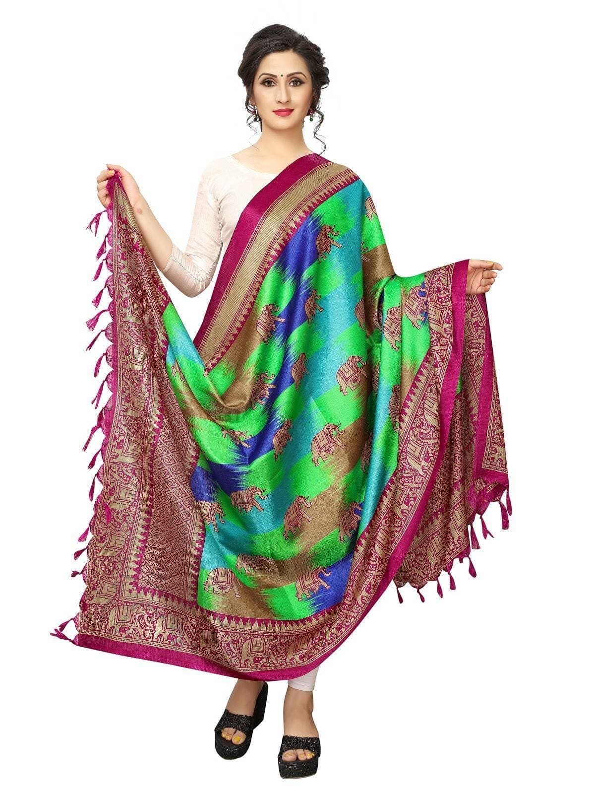 Vamika Wine Red Printed Designer Khadi Bhagalpuri Dupatta