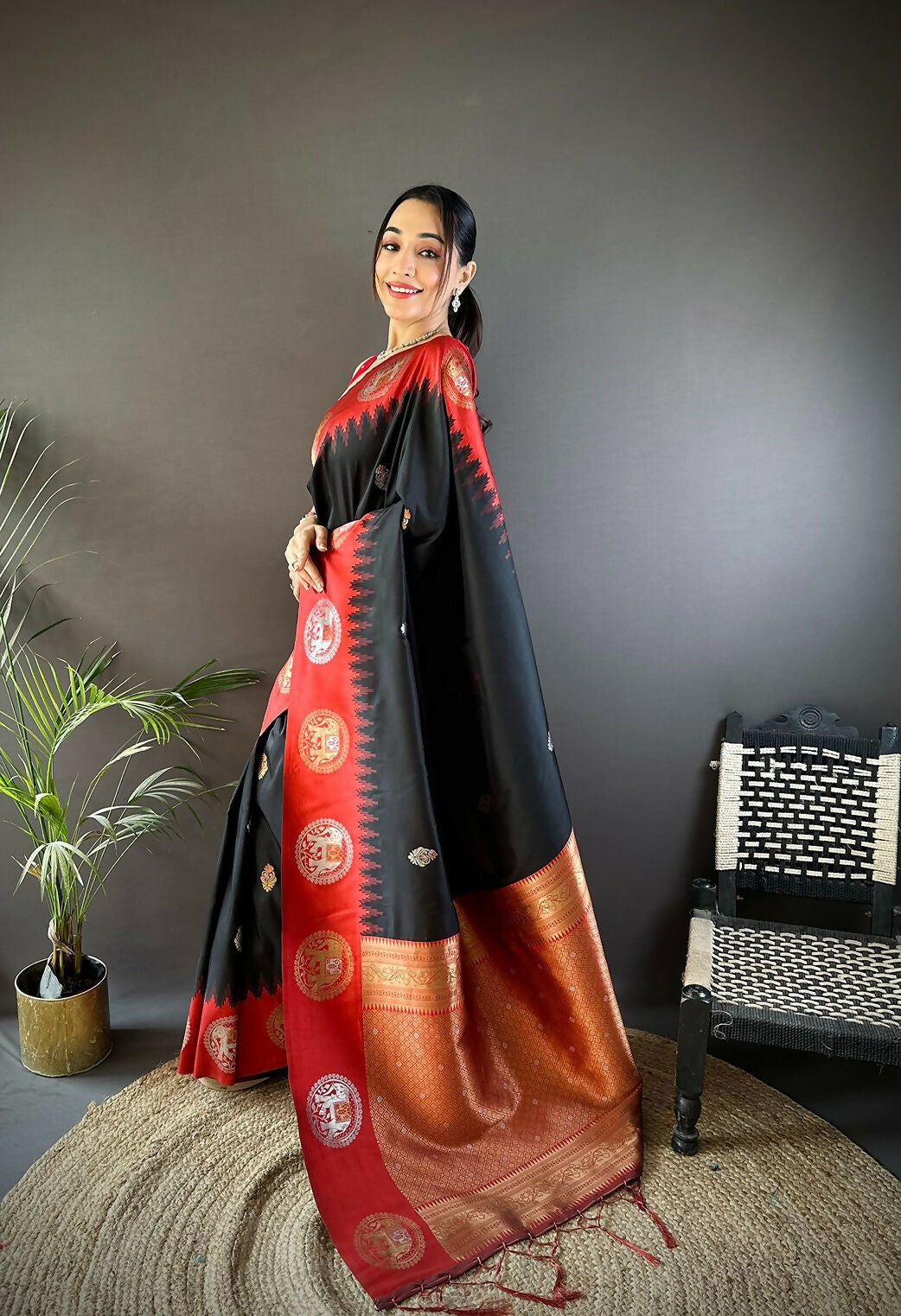 Joban Fashion Red Butti Banarasi Silk Sarees