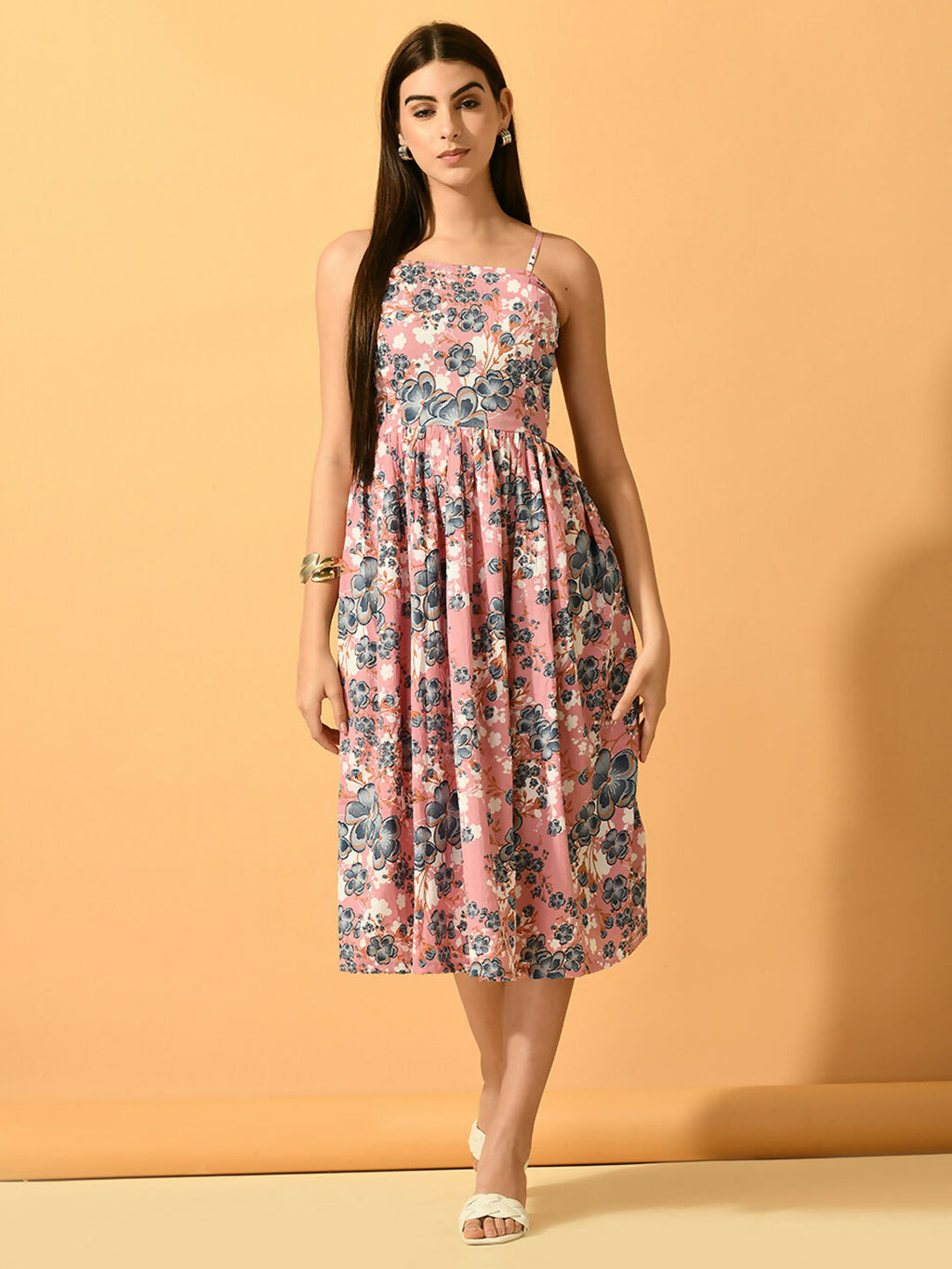 Myshka Women's Pink Fit and Flare Party Dress