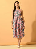 Myshka Women's Pink Fit and Flare Party Dress
