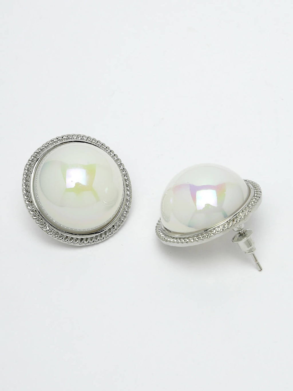 NVR Women's Silver Plated Circular Stud Earrings