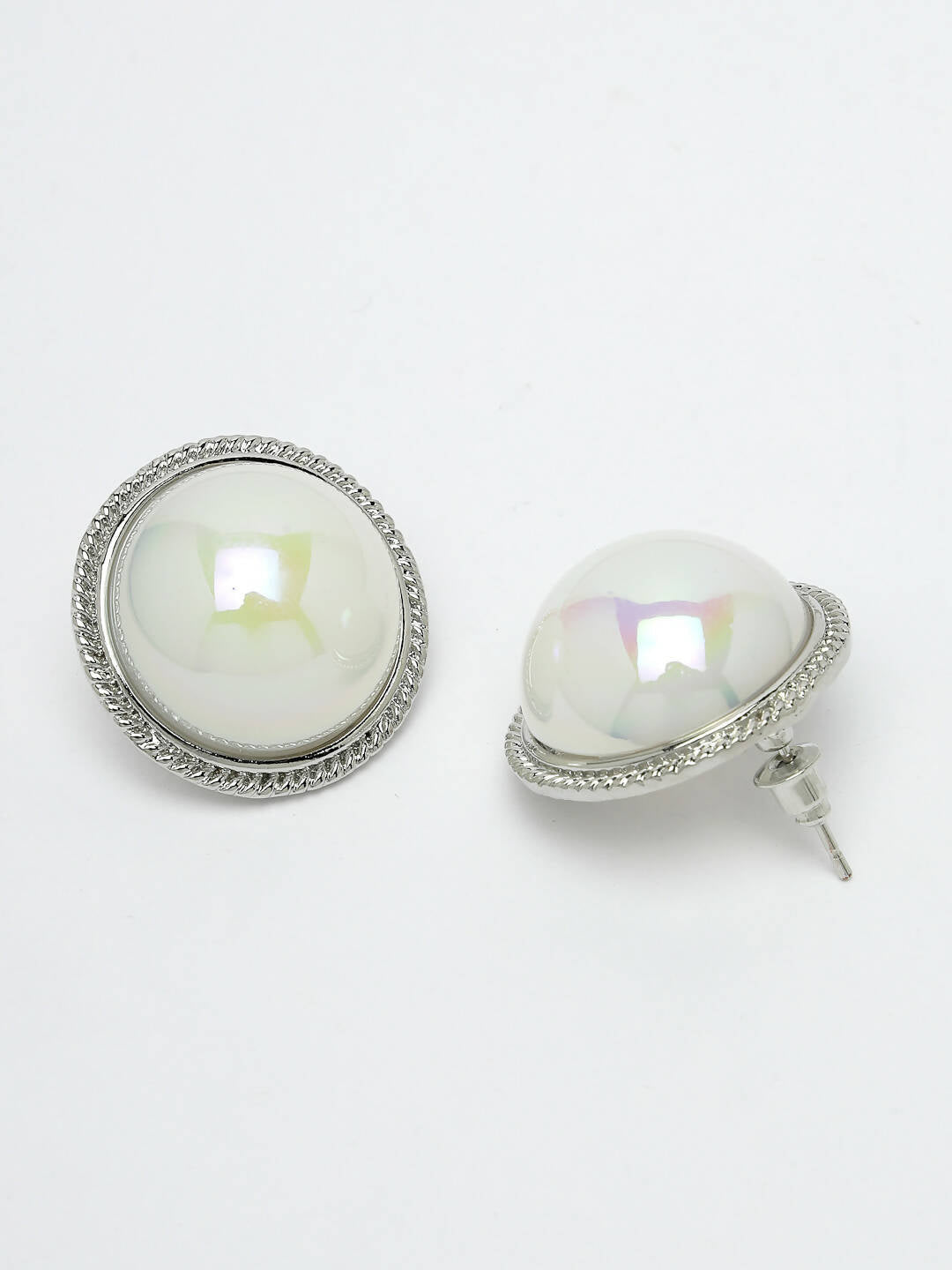 NVR Women's Silver Plated Circular Stud Earrings