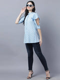 Myshka Stylish Blue Cotton Half Sleeve Women's Top