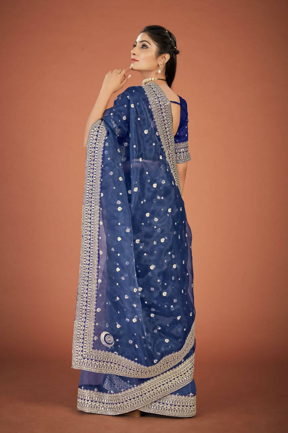 Vamsee Navy Blue Organza Saree