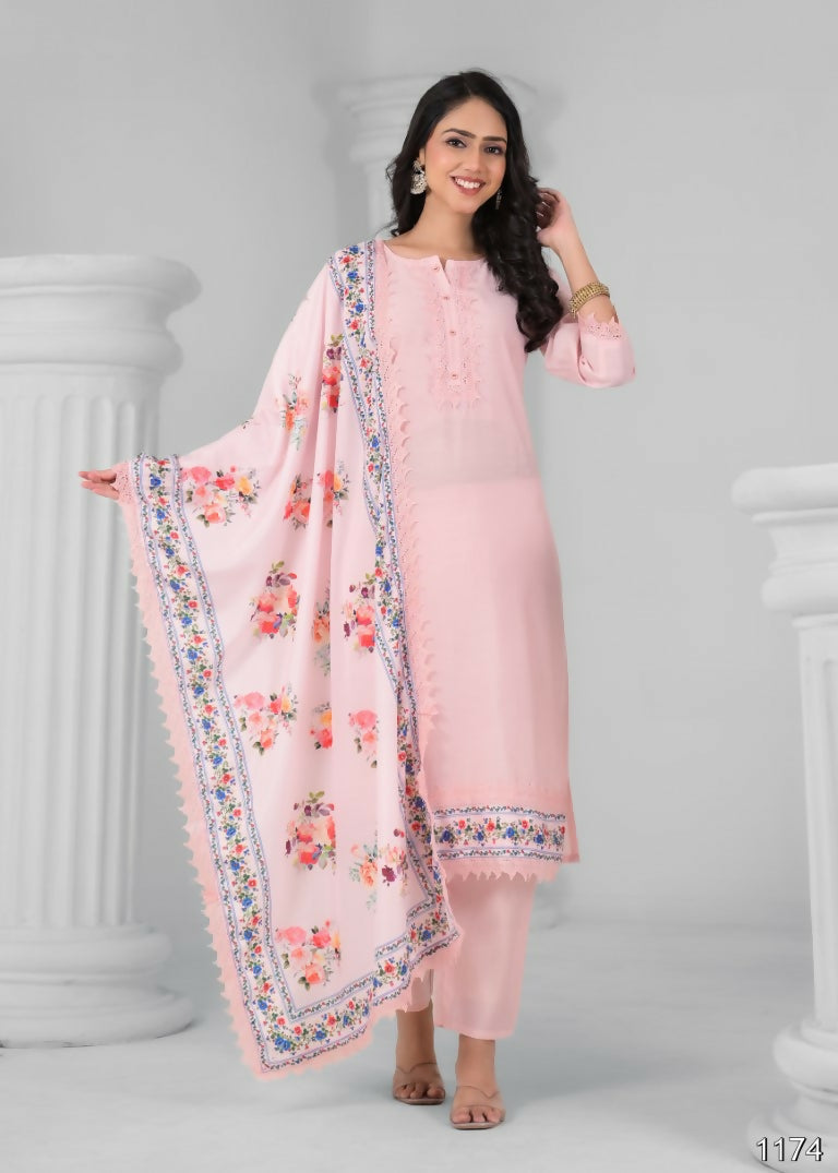 Ethnic Festive Wear Chanderi Viscose Light Peach Stitched Suit With Dupatta - Tanisha