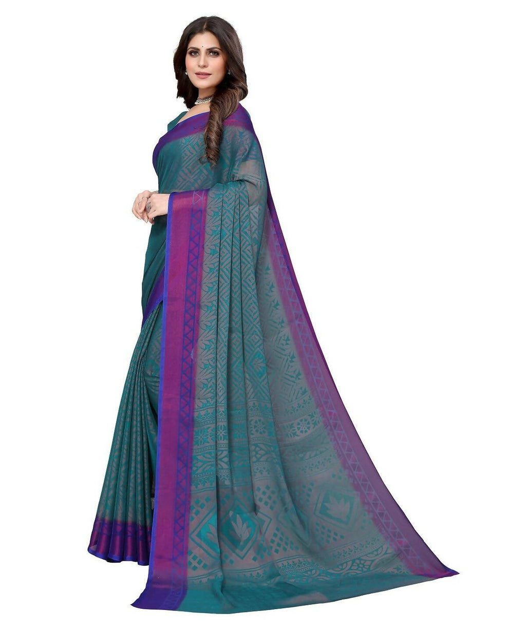 Vamika Rama Green Chiffon Brasso Bollywood Style Woven Saree (BAMBI RAMA)