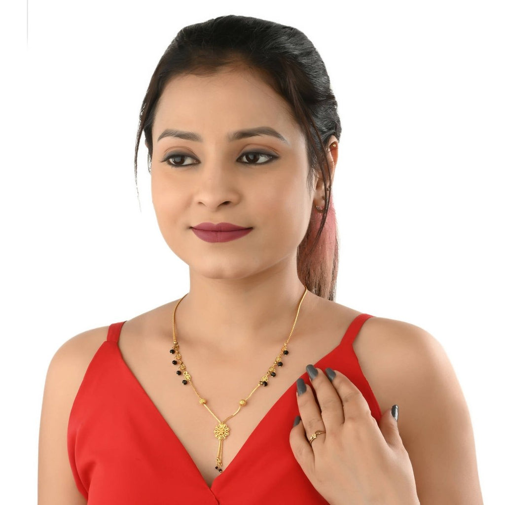 AanyaCentric Gold-Polished Short Mangalsutra Set with Earrings