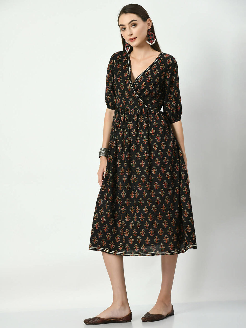 Myshka Women's Black Empire Printed Dress