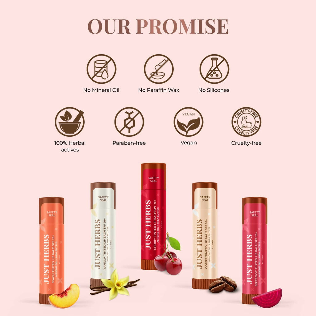 Just Herbs Vanilla Tinted Lip Balm with SPF 20+ for Dark Lips to Lighten