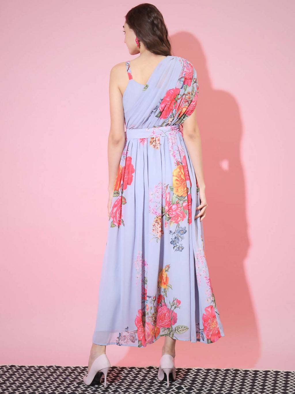 Myshka Women's Grey Floral Printed Empire Dress