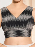 Joban Fashion Black Ikat Silk Padded Blouse With V Neck Sleeveless