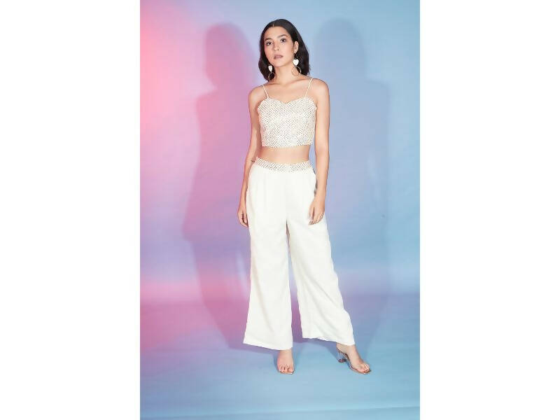 Off White Georgette Sequence With Thread Designer Co-Ord Set - Flory