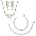 AanyaCentric Gold-Polished Mangalsutra Pendant Earring Set & Silver Plated Anklet
