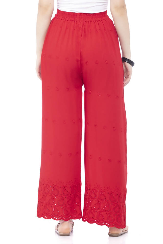 Mominos Fashion Reyon Cotton Red Embroidery Chikan Palazzo