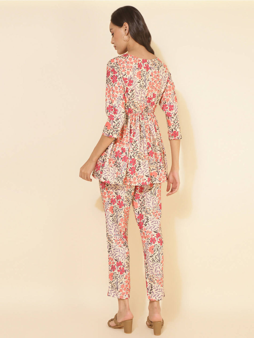 Janasya Women's Multicolor Moss Floral Printed Casual Flared Co-ords