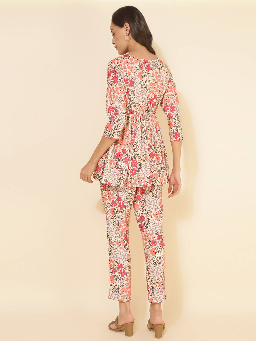 Janasya Women's Multicolor Moss Floral Printed Casual Flared Co-ords