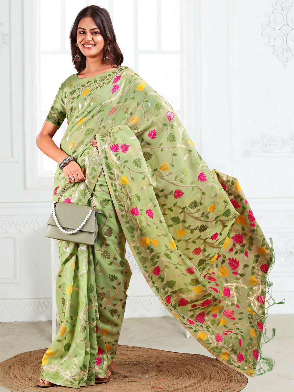 Shree Shyam Fashion Linen Cotton Light Green Saree