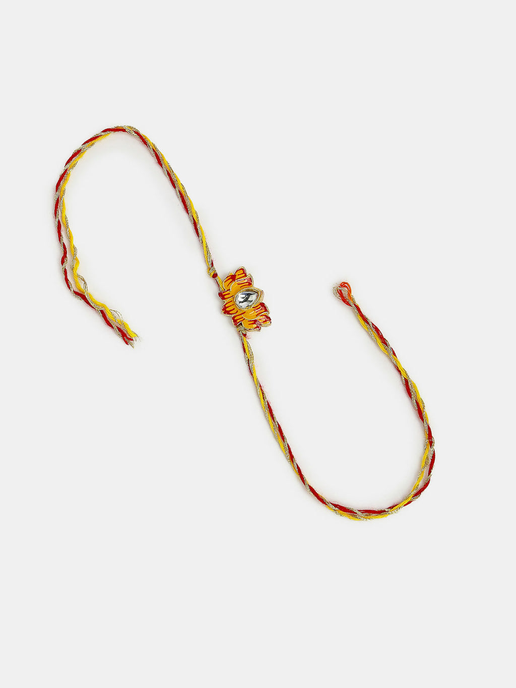NVR Women & Men Set of 2 Peach Lotus Shape Kundan Stone-Studded & Beaded Bhaiya Bhabhi Rakhi With Roli Chawal & Chocolate