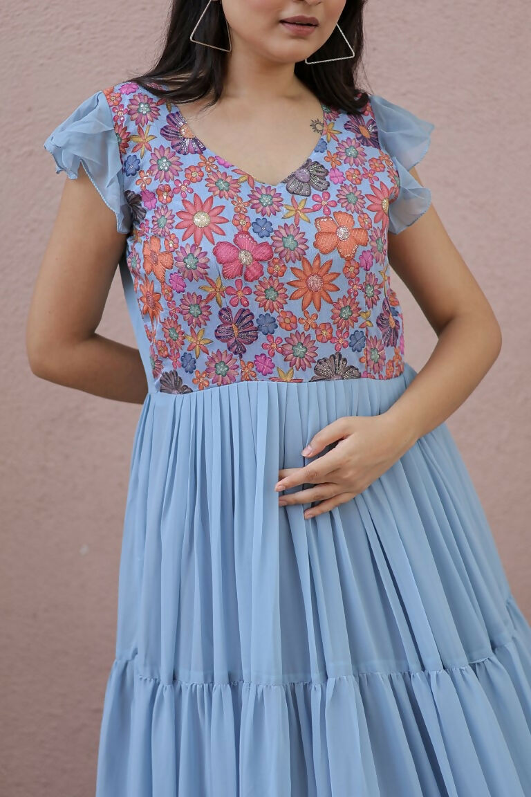 Jyoti Fashion Women's Grey Printed with Sequins Faux Georgette Anarkali Dress
