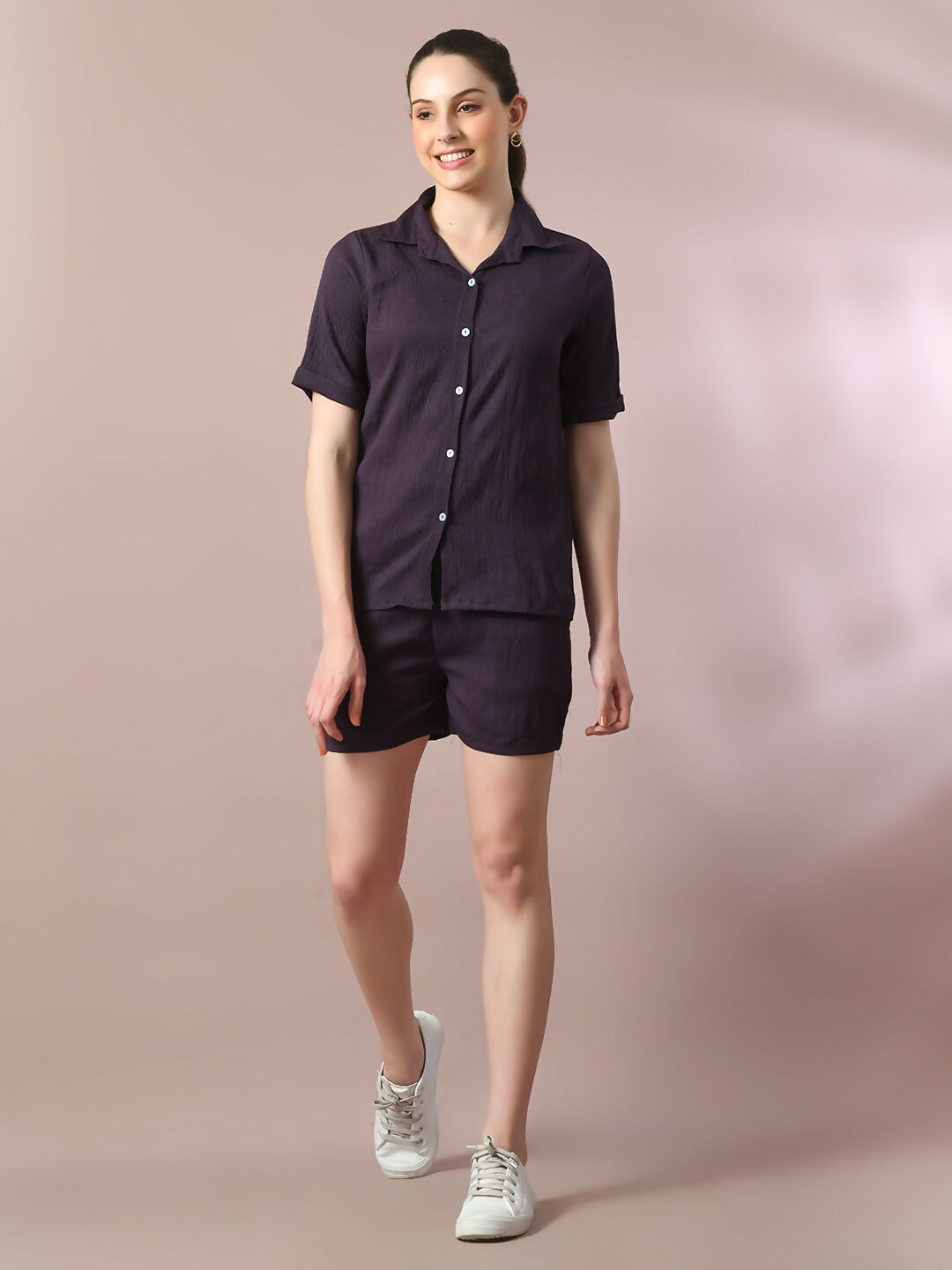 Myshka Women's Violet Solid Regular Fit Shirt