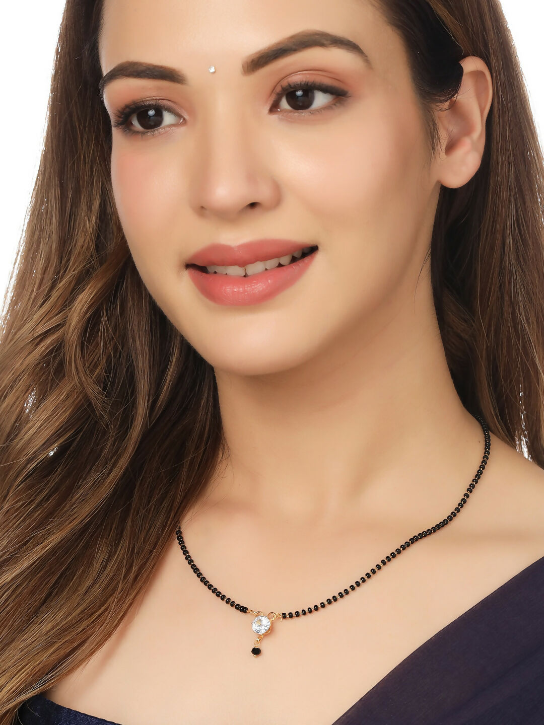 NVR Women's Set of 5 Gold-Polished Black Beaded Mangalsutra