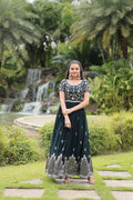 Vastranavya Premium Designer Faux Blooming with Embroidery Zari Sequins work Gown - Teal