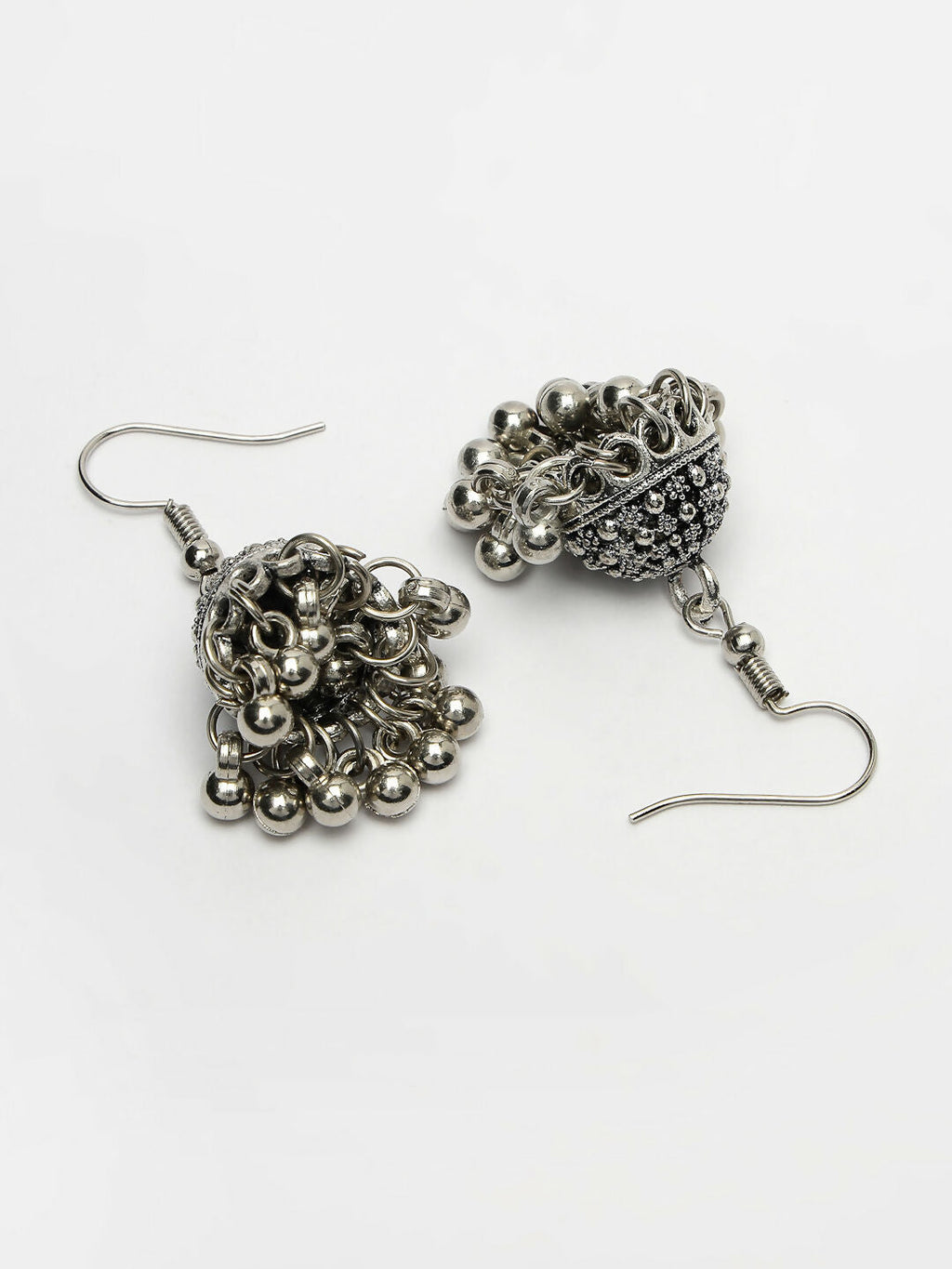 NVR Women's Silver-Toned German Silver Oxidised Dome Shaped Jhumka Earrings