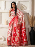 Shree Shyam Fashion Linen Cotton Red & White Saree