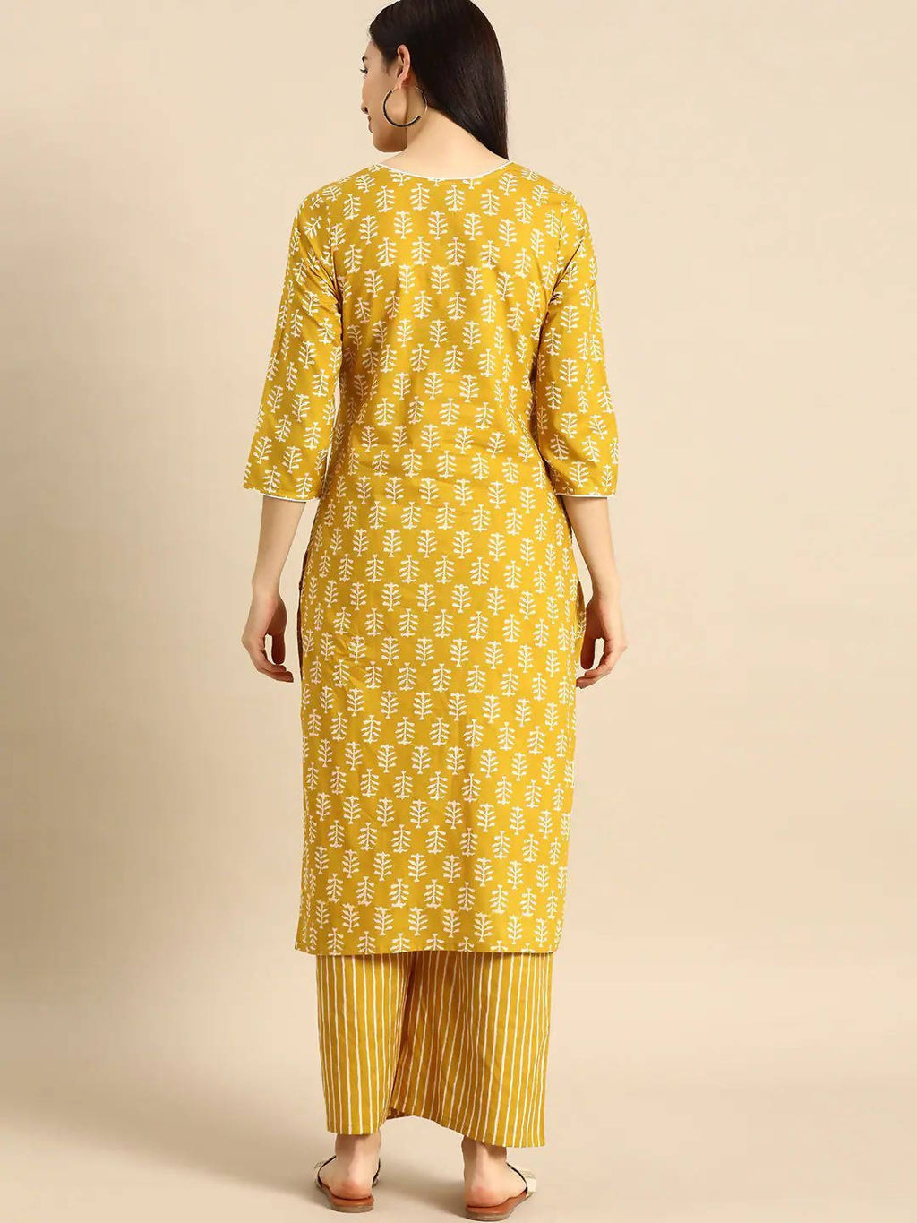 Vamika Printed Cotton Yellow Party Wear/Casual Wear Kurta Set/Suit