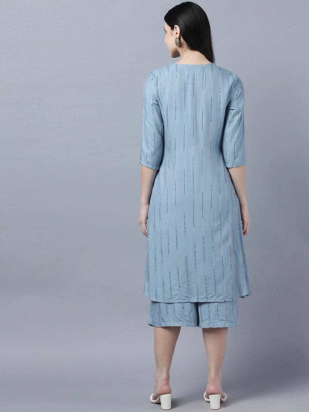 Myshka Stylish Grey Viscose 3/4 Sleeve Women's Kurta Palazzo Set