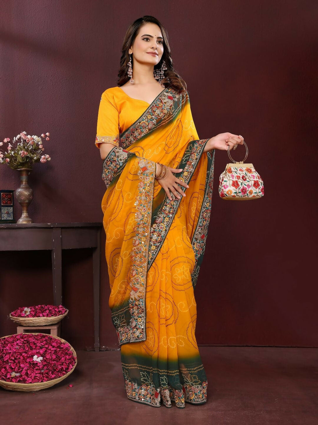 Ai Fashion Yellow Georgette Digital Print Party Wear Saree