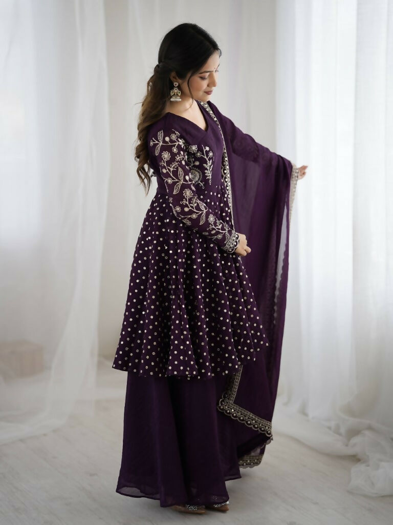 Teeya Creation Violet Color Embroidery Work Wedding Wear Salwar Suit