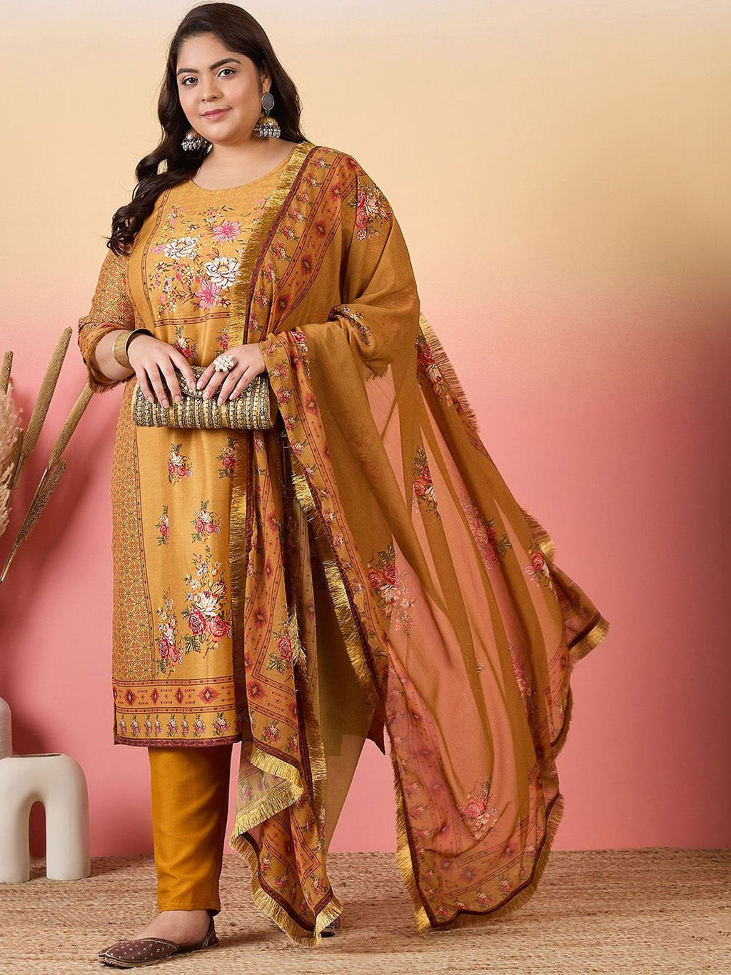 Sztori Women Floral Printed Regular Kurta with Trousers & With Dupatta
