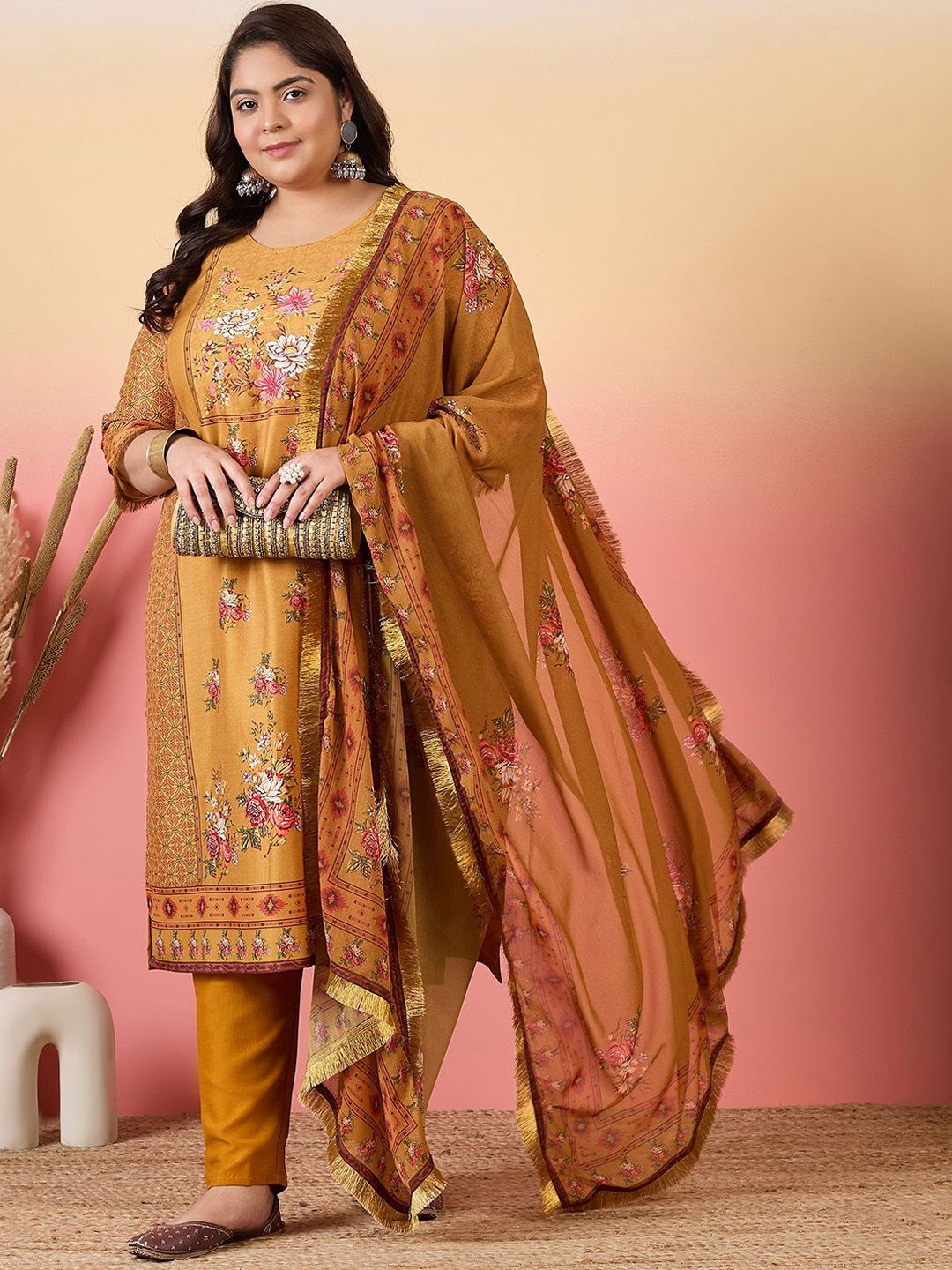 Sztori Women Floral Printed Regular Kurta with Trousers & With Dupatta
