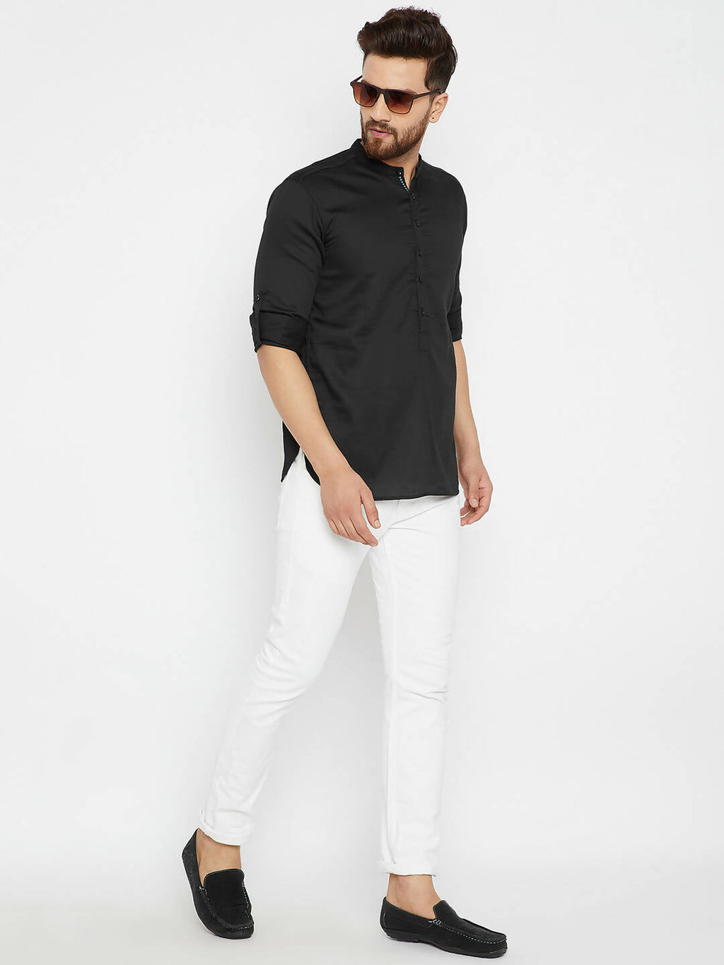Even Apparels Black Pure Cotton Men's Kurta With Band Collar