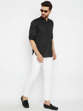 Even Apparels Black Pure Cotton Men's Kurta With Band Collar
